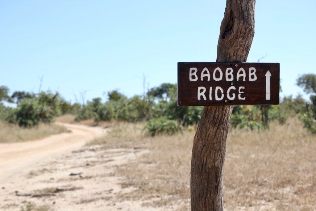Skylt till Baobab Ridge